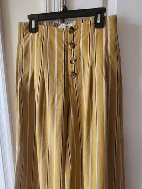 Striped Mustard Button-Front Wide Leg Pants
